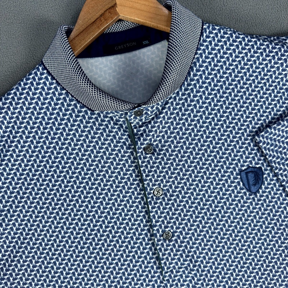 Greyson Polo Shirt‎ 2XL Blue Dances With Wolves Geometric Parkland Country Club